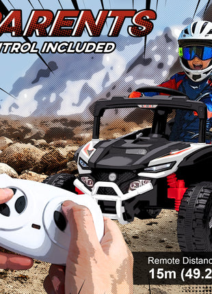 12V Kids Ride On Truck, Battery Powered Electric UTV Vehicle with Rear Suspension, Remote Control for 3-5 Years, White