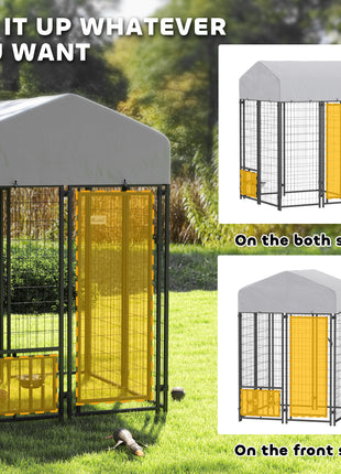 Welded Wire Outdoor Dog Kennel with 360° Rotating & 4 Levels Adjustable Bowls, Waterproof Cover, 3.9' x 3.9' x 6'