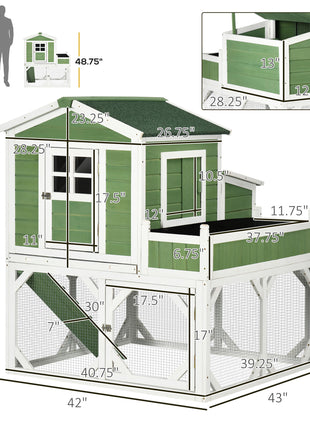 49" Small Chicken Coop Hen House with Garden Space, Chicken House Outdoor Run Cage with Weather Protection, 2-4 Birds, Green