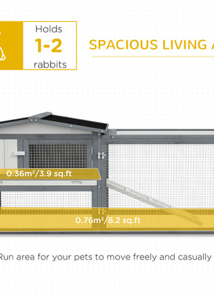 Large Rabbit Cage Outdoor 61"L Guinea Pig Hutch w/ Run Feeding Trough Removable Tray Ramp Asphalt Roof, White