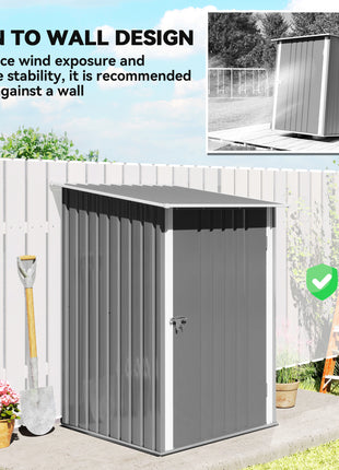 Outdoor 3.3' x 3.4' Lean-to Garden Storage Shed, Galvanized Steel Tool House with Lockable Door for Patio, Gray