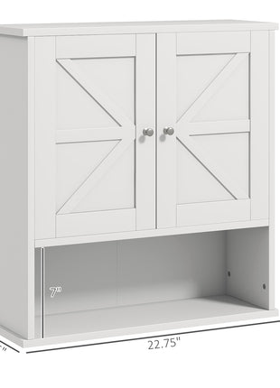 Farmhouse Bathroom Medicine Cabinet, Wall Cabinet with Barn Doors and Adjustable Shelf for Laundry Room, White