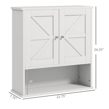 Farmhouse Bathroom Medicine Cabinet, Wall Cabinet with Barn Doors and Adjustable Shelf for Laundry Room, White