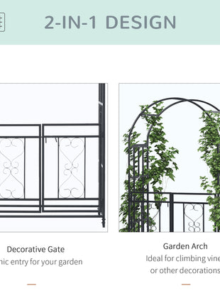 81" Metal Garden Arbor with Double Doors, Locking Gate, Climbing Vine Frame with Heart Motifs, Arch for Wedding, Bridal Party Decoration, Grey