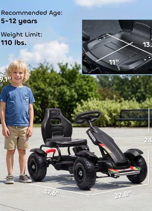 Kids Pedal Go Kart, Outdoor Ride on Toys with Adjustable Seat, Sharp Handling, Handbrake, 4 Non-Slip Rubber Wheels for Boys & Girls Aged 5-12 Years Old, Black