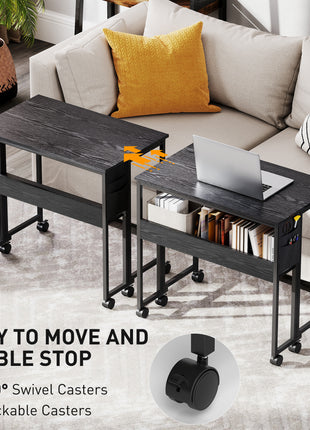 Folding Computer Desk, Foldable Desk with Storage Bag, Shelf and Wheels for Small Spaces, Home Office, Black