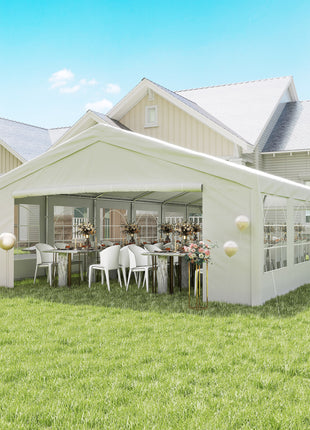 20 x 40 ft Heavy Duty Party Tent Outdoor Gazebo Wedding Tent Event Shelter Carport BBQ with Removable Sidewalls & Windows, Outside Waterproof Canopy for Parties, White