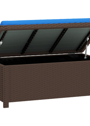Outdoor Wicker Storage Bench with Storage & Cushion, Blue