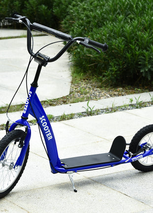 Youth Scooter Kick Scooter for Kids 5+ with Adjustable Handlebar 16" Front and 12" Rear Dual Brakes Inflatable Wheels, Blue