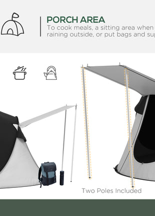 Pop Up Tent with Porch and Carry Bag, 3000mm Waterproof, for 2-3 People Camping Hiking, Black