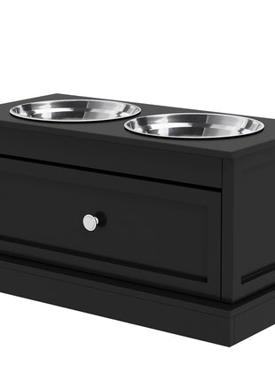 Elevated Dog Bowls with Storage Drawer, Raised Dog Bowl Stand Pet Food Bowl Dog Feeding Station, Black