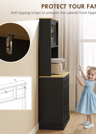 Freestanding Kitchen Cabinet, 71" Tall Pantry Cabinet, Modern Hutch with Wide Countertop, Adjustable Shelves, Black