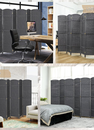 Folding Room Divider Screen 6 Panel 5.6' Tall Privacy Screen Freestanding Room Partition for Home Office, Charcoal Gray
