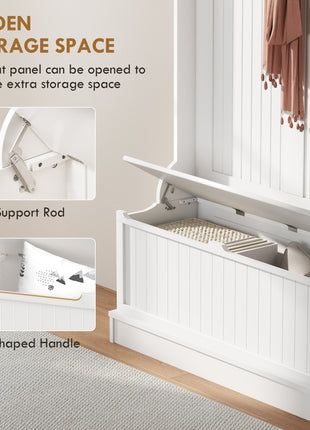 3-In-1 Entryway Bench with Coat Rack, Hall Tree with Bench and Shoe Storage, 5 Hooks for Hallway Cream White