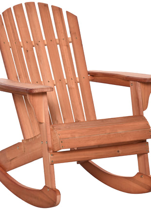 Adirondack Rocking Chair, with Slatted Wooden Design, Fanned Back, Ergonomic Armrests, & Classic Rustic Style, For Porch, Patio, Backyard, Teak
