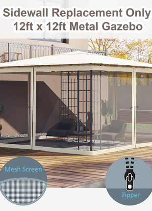 Replacement Mesh Sidewall Netting for 12' x 12' Gazebos and Canopy Tents with Zippers, (Sidewall Only) Cream