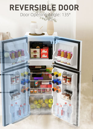 Small Fridge with Freezer, 4 Cu Ft Refrigerator with Reversible Doors, White