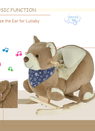 Baby Rocking Horse with Lullaby, Ride On Horse, Bear Themed Plush Animal Rocker with Pedals for Ages 18-36 Months, Easy to Assemble