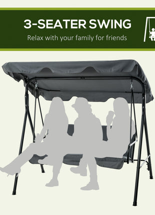 3-Seat Outdoor Patio Swing Chair w/ Cushion, Steel Frame Stand, Adjustable Tilt Canopy for Patio, Garden, Gray