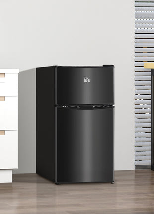 3.2 Cu.Ft Mini Fridge with Freezer, Compact Refrigerator with Adjustable Thermostat, Shelf and Double Reversible Door for Bedroom, Dorm, Home Office, Energy Efficient, Black
