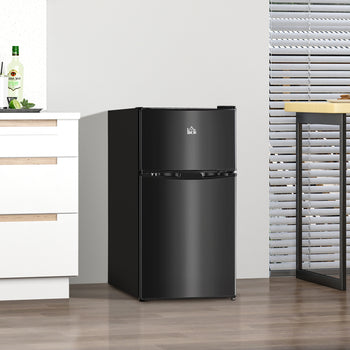 3.2 Cu.Ft Mini Fridge with Freezer, Compact Refrigerator with Adjustable Thermostat, Shelf and Double Reversible Door for Bedroom, Dorm, Home Office, Energy Efficient, Black