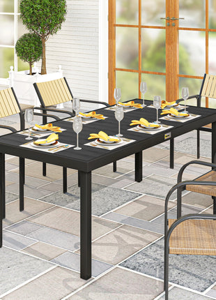 75" x 35" Outdoor Dining Table for 8 People, Rectangular Aluminum Frame Garden Table with All-Weather Faux Wood Top for Lawn, Patio, Black