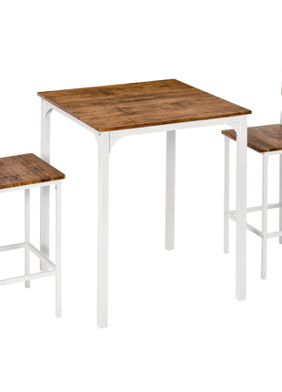 3 Piece Industrial Counter Height Dining Table Set, Bar Table & Chairs with Steel Legs & Footrests, White