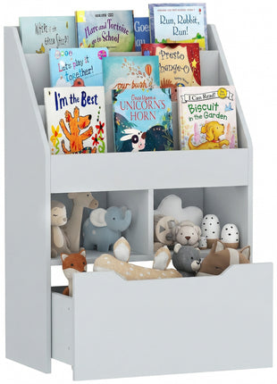 Kids Bookcase Multi-Shelf Book Rack with Mobile Drawer for Books, Toy , Gray
