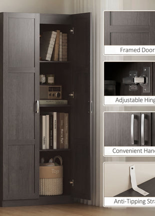 Farmhouse Pantry Cabinet, 71" Tall Kitchen Pantry Storage Cabinet with Soft-Close Hinges, Adjustable Shelves, Espresso