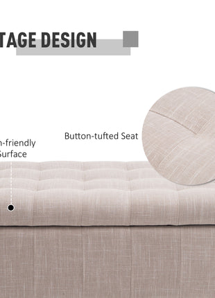 Storage Ottoman, Linen Fabric Button Tufted Storage Bench with Soft Close Lid for Living Room, Entryway or Bedroom, Beige