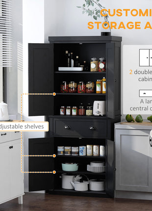 72.5" Kitchen Cabinet, Pantry Storage Cabinet with Doors and Shelves, Freestanding Food Pantry Cabinet, Black