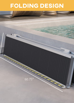 Wheelchair Ramp, 10FT Foldable Threshold Ramp, Aluminum Handicap Ramp with Non-Slip Surface, Transition Plates Above and Below for Home, Doorways, Steps, 600lbs Capacity
