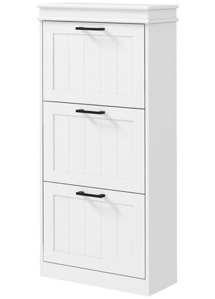 Modern Shoe Storage Cabinet with 3 Flip Drawers for 15 Pairs, Narrow Shoe Organizer for Entryway, Hallway, White