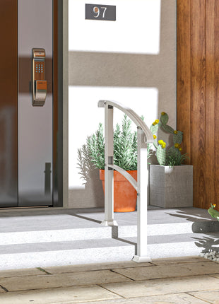 1-3 Step Metal Handrails for Outdoor Steps, Porch Deck Stair Railing with Installation Kit for Concrete Steps, White