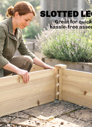 96" x 24" x 10" Wooden Raised Garden Bed with 2 Planter Boxes and Non-woven Fabric Liner for Patio, Natural