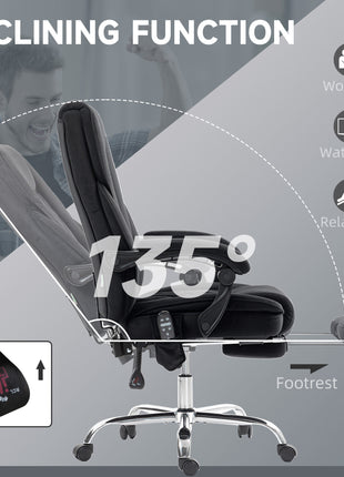 Massage Office Chair, Heated Reclining Computer Chair with Adjustable Height and Footrest, Black