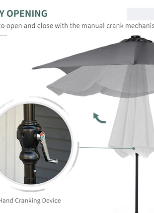 9' x 7' Solar Umbrella, LED Lighted Patio Umbrella for Table or Base with Tilt & Crank, Outdoor Umbrella for Garden, Deck, Backyard, Pool, Beach, Dark Gray