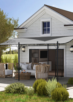 10' x 16' Wall-Mounted Outdoor Pergola Canopy, Metal Patio Canopy with Drainage Holes for Backyard Garden, Dark Gray