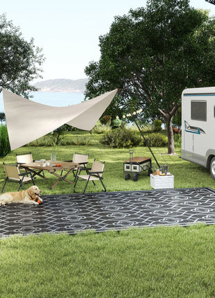 Reversible Outdoor Rug, Waterproof Plastic Straw with Carry Bag, 9' x 18', Black & Gray Lantern