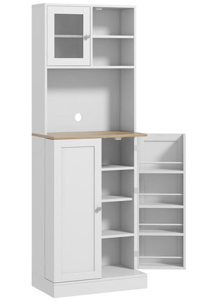 66.5" Tall Kitchen Pantry Cabinet, Kitchen Hutch, Microwave Cabinet with Adjustable Shelves for Dining Room, White