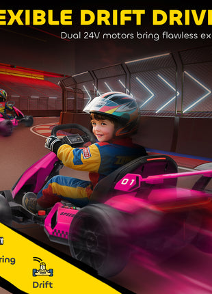 24V 7.5 MPH Electric Go Kart with Adjustable Seat, Slow Start, Pink