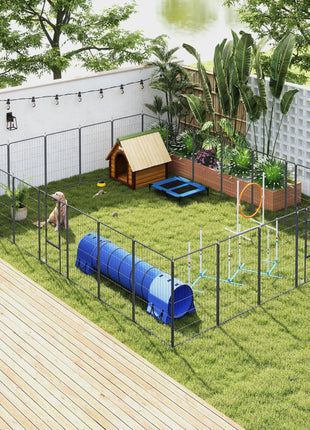 Dog Playpen for Indoor Outdoor, 24 Panels 44.5" H Puppy Playpen with Lockable Door, DIY Shape Pet Exercise Fence, Black