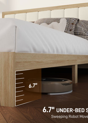 Queen Bed Frame with Headboard Queen Platform Bed Frame with Wooden Slats No Box Spring Needed Easy Assembly Natural