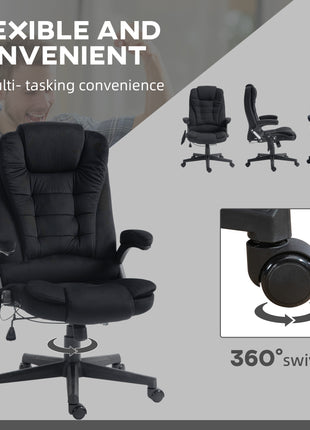 6 Point Vibrating Massage Office Chair with Heat, Linen High Back Massage Desk Chair with Reclining Backrest, Black