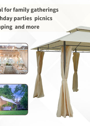 10' x 13' Patio Gazebo, Outdoor Gazebo Canopy Shelter with Curtains, Vented Roof, Steel Frame for Garden, Lawn, Backyard and Deck, Cream White