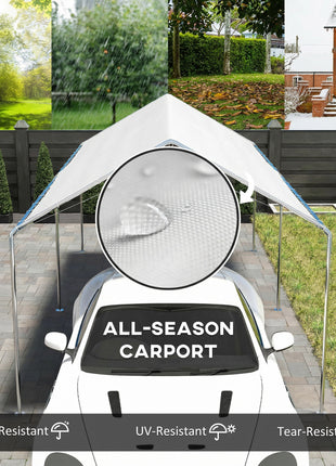 9.6' x 19.5' Carport Heavy Duty Galvanized Car Canopy w/ Included Anchor Kit, 3 Reinforced Steel Cables, White