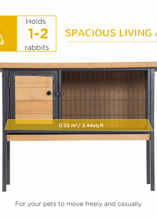 Rabbit Hutch Elevated Bunny Cage Small Animal Habitat with Metal Frame, No Leak Tray, Metal Wire Pan, Openable Water-Resistant Asphalt Roof for Rabbits, Chickens, Ducks, Indoor/Outdoor Natural