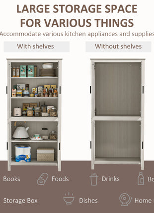 64" 4-Door Kitchen Pantry, Freestanding Storage Cabinet with 3 Adjustable Shelves for Kitchen, Antique White