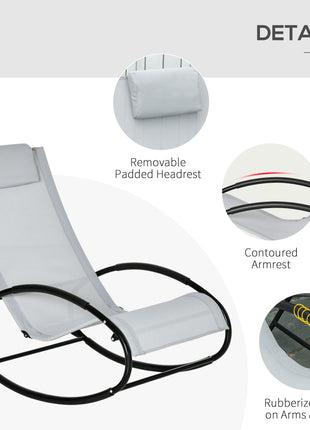 Pool Lounger, Outdoor Rocking Lounge Chair for Sunbathing, Pool, Beach, Porch with Pillow and Cool Mesh, Sun Tanning Rocker, Grey