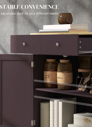 Kitchen Storage Cabinet, Sideboard Floor Cupboard with Solid Wood Top, Adjustable Shelf, and 2 Drawers, Coffee